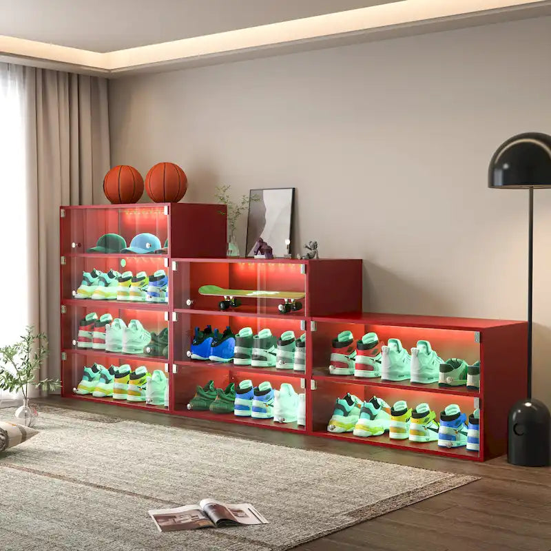 Scarpiera con ante in vetro e luce LED RGB per sneaker