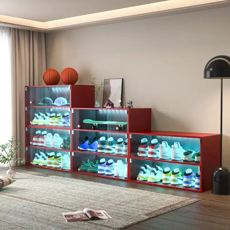 Scarpiera con ante in vetro e luce LED RGB per sneaker