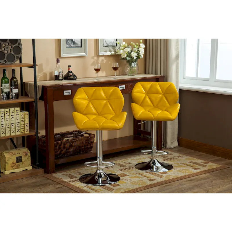 Set moderno di 2 sgabelli da bar girevoli con seduta imbottita capitonné, base in metallo cromato, regolabili in altezza per isola cucina