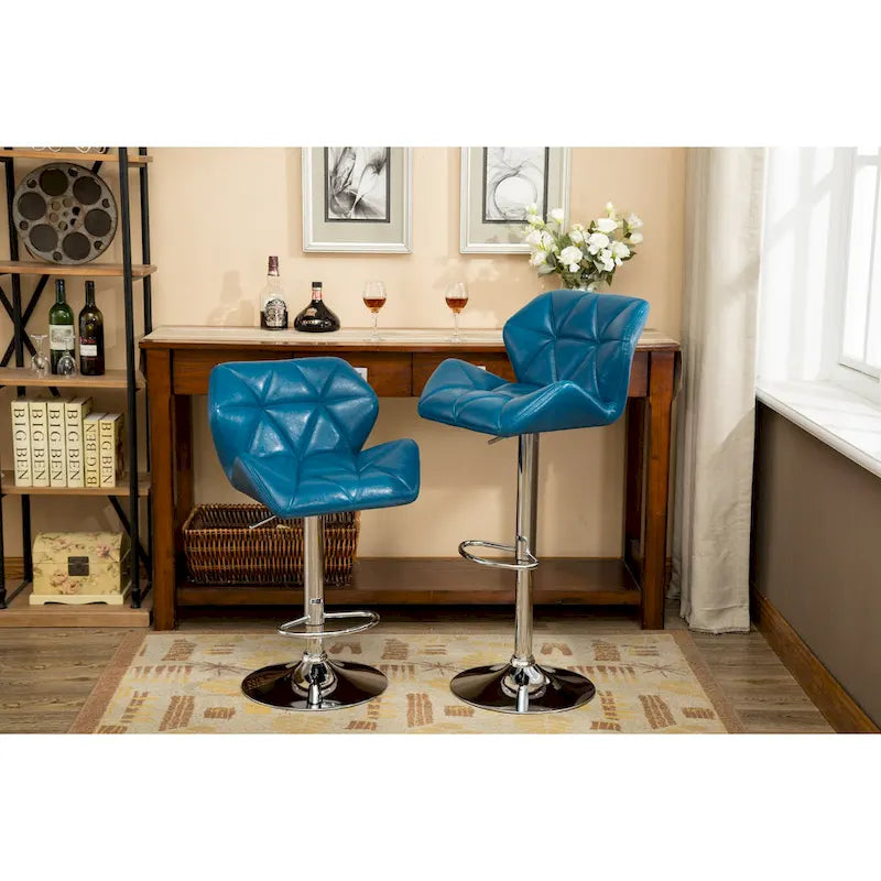 Set moderno di 2 sgabelli da bar girevoli con seduta imbottita capitonné, base in metallo cromato, regolabili in altezza per isola cucina