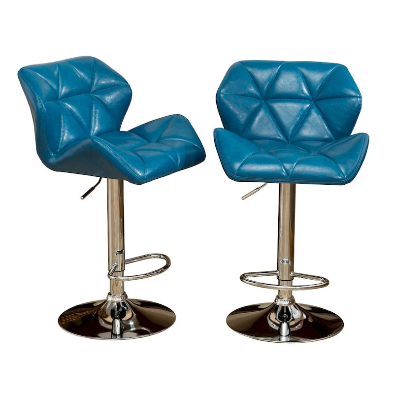 Set moderno di 2 sgabelli da bar girevoli con seduta imbottita capitonné, base in metallo cromato, regolabili in altezza per isola cucina