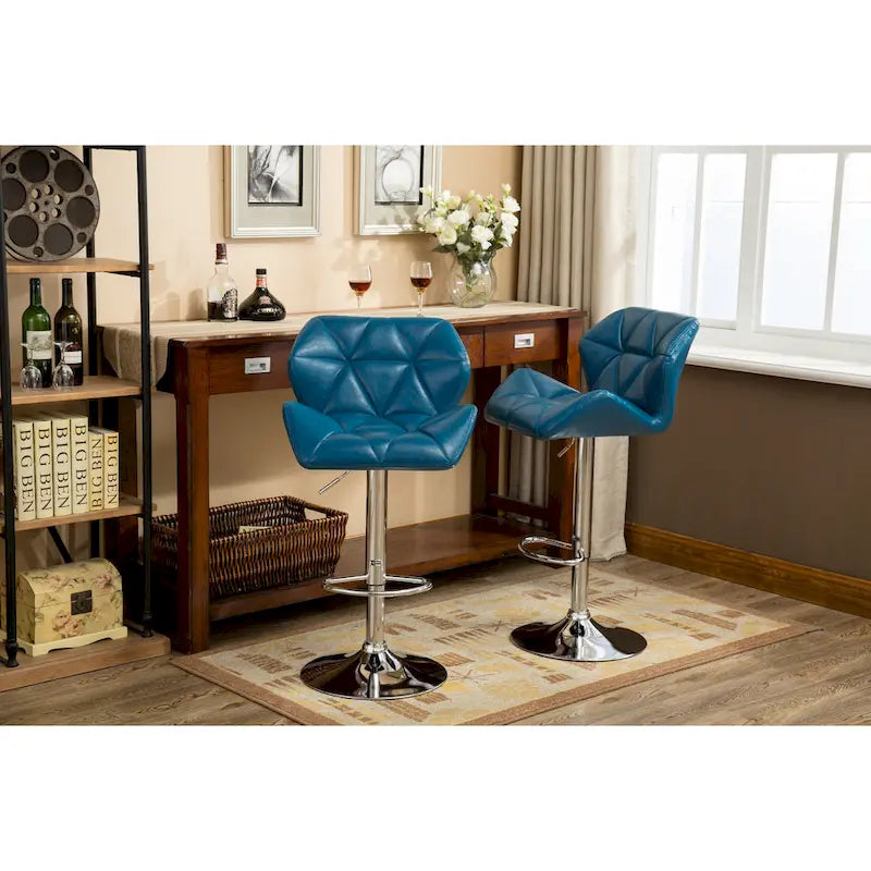 Set moderno di 2 sgabelli da bar girevoli con seduta imbottita capitonné, base in metallo cromato, regolabili in altezza per isola cucina