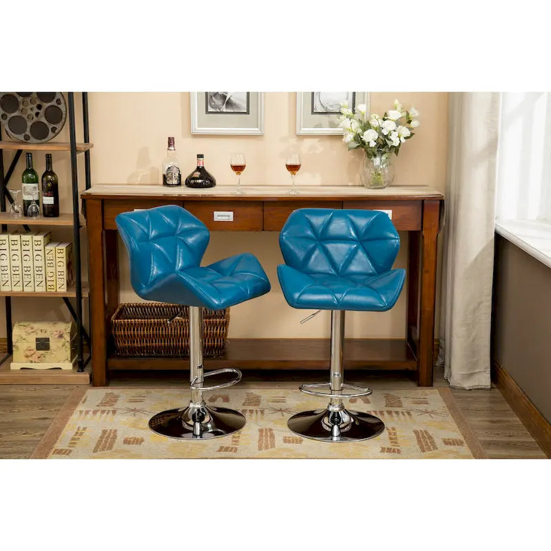 Set moderno di 2 sgabelli da bar girevoli con seduta imbottita capitonné, base in metallo cromato, regolabili in altezza per isola cucina