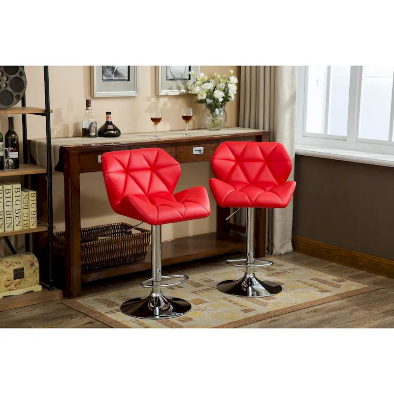 Set moderno di 2 sgabelli da bar girevoli con seduta imbottita capitonné, base in metallo cromato, regolabili in altezza per isola cucina