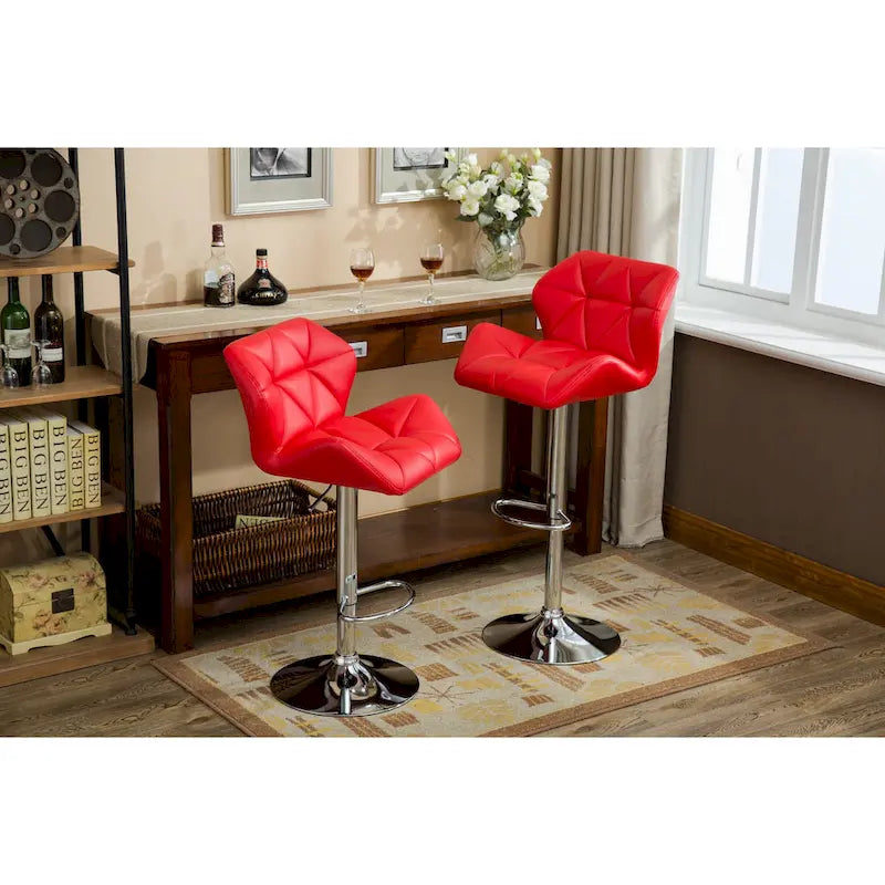 Set moderno di 2 sgabelli da bar girevoli con seduta imbottita capitonné, base in metallo cromato, regolabili in altezza per isola cucina