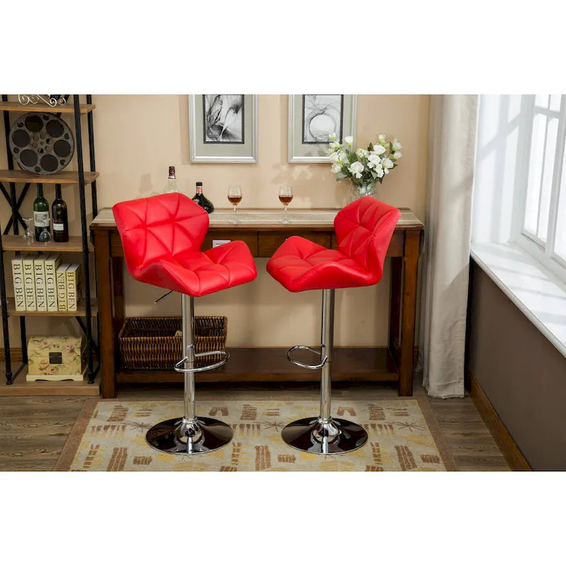 Set moderno di 2 sgabelli da bar girevoli con seduta imbottita capitonné, base in metallo cromato, regolabili in altezza per isola cucina