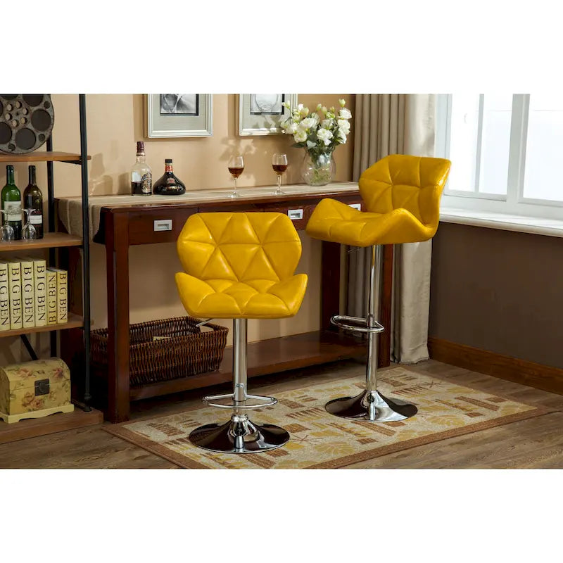 Set moderno di 2 sgabelli da bar girevoli con seduta imbottita capitonné, base in metallo cromato, regolabili in altezza per isola cucina