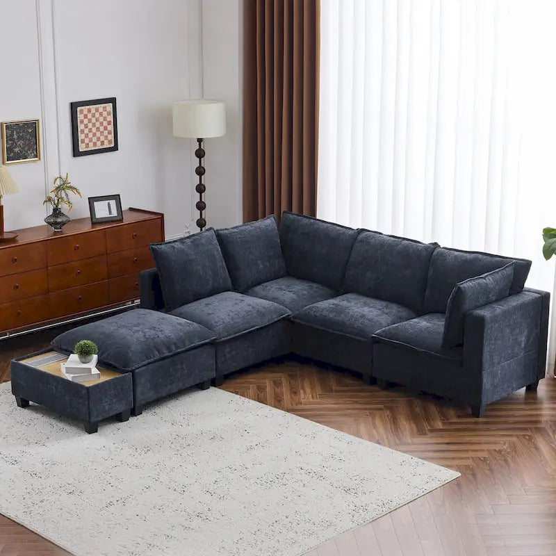 U-shaped Sectional Sofa Modular Sofa Couch with Movable Ottoman Coffee Table and Hidden Charging Devices for Living Room