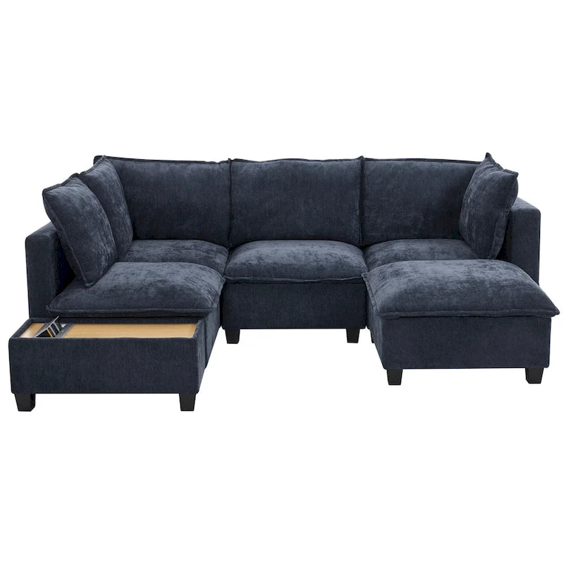 U-shaped Sectional Sofa Modular Sofa Couch with Movable Ottoman Coffee Table and Hidden Charging Devices for Living Room