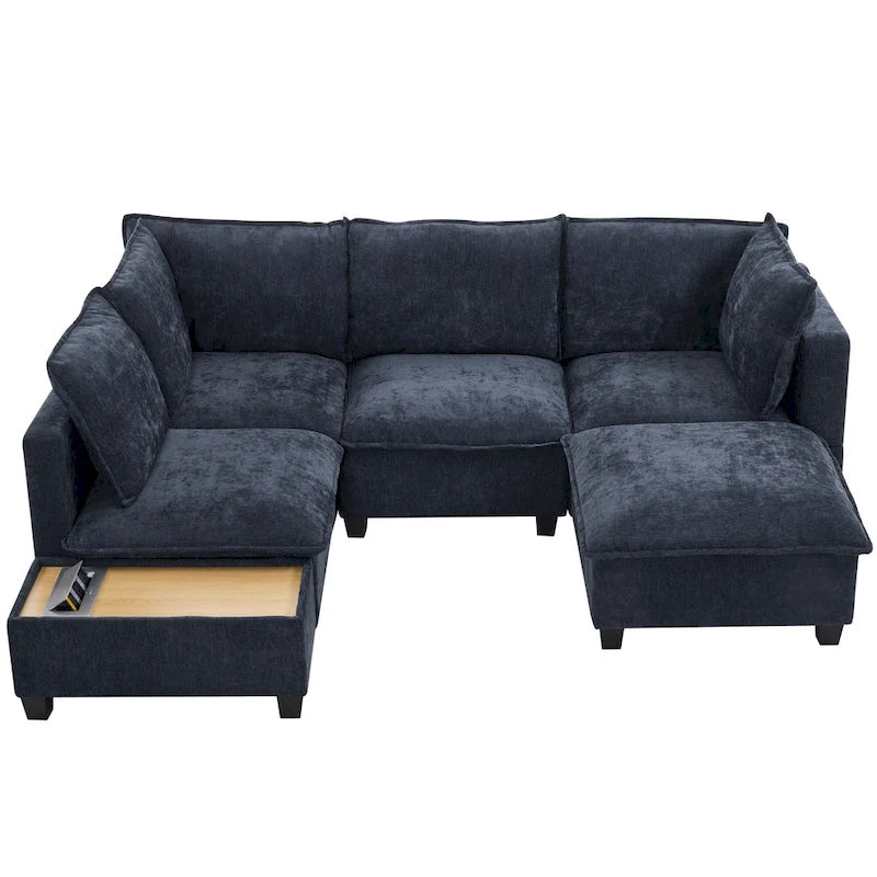 U-shaped Sectional Sofa Modular Sofa Couch with Movable Ottoman Coffee Table and Hidden Charging Devices for Living Room