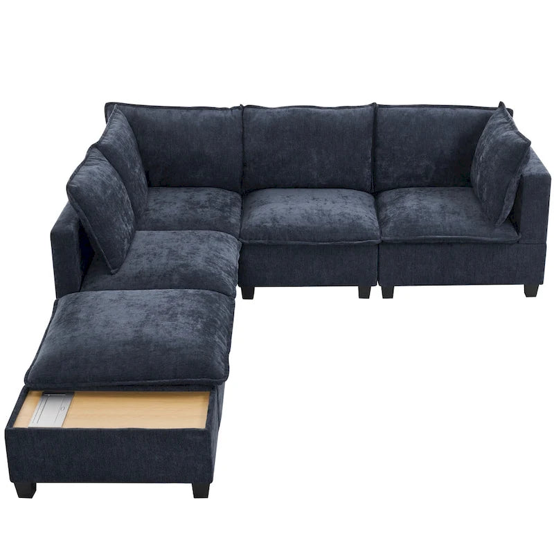 U-shaped Sectional Sofa Modular Sofa Couch with Movable Ottoman Coffee Table and Hidden Charging Devices for Living Room