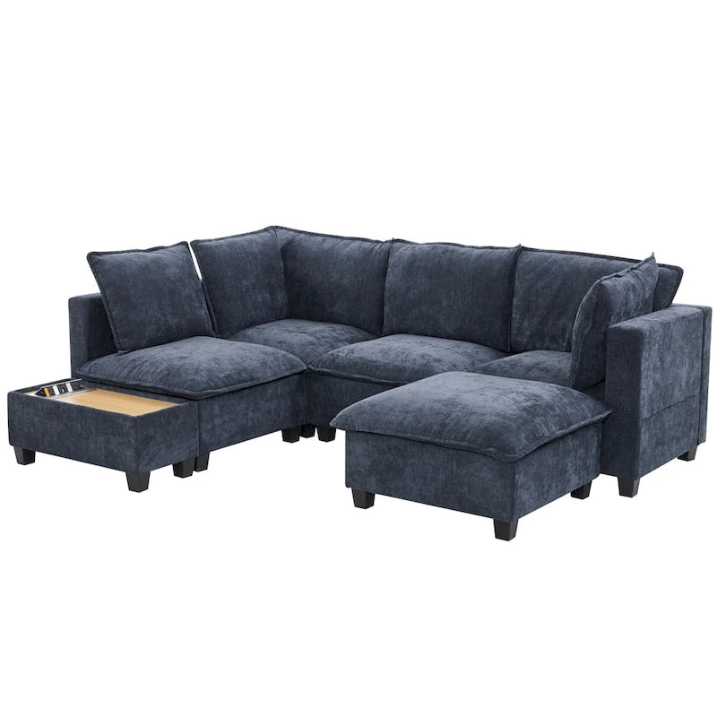 U-shaped Sectional Sofa Modular Sofa Couch with Movable Ottoman Coffee Table and Hidden Charging Devices for Living Room