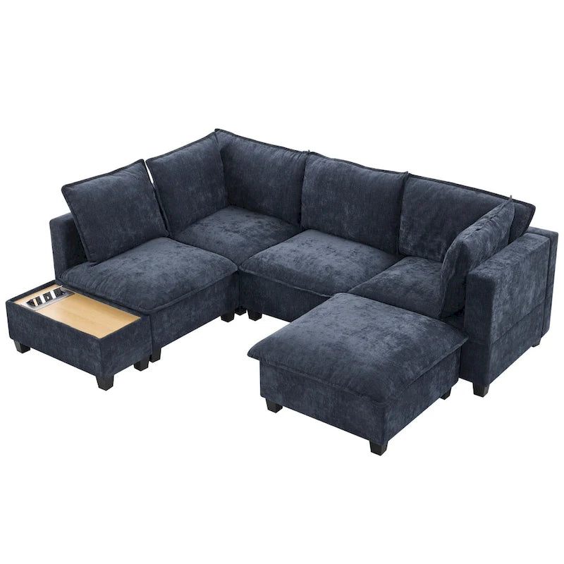 U-shaped Sectional Sofa Modular Sofa Couch with Movable Ottoman Coffee Table and Hidden Charging Devices for Living Room