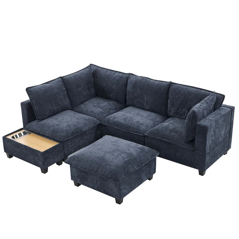 U-shaped Sectional Sofa Modular Sofa Couch with Movable Ottoman Coffee Table and Hidden Charging Devices for Living Room