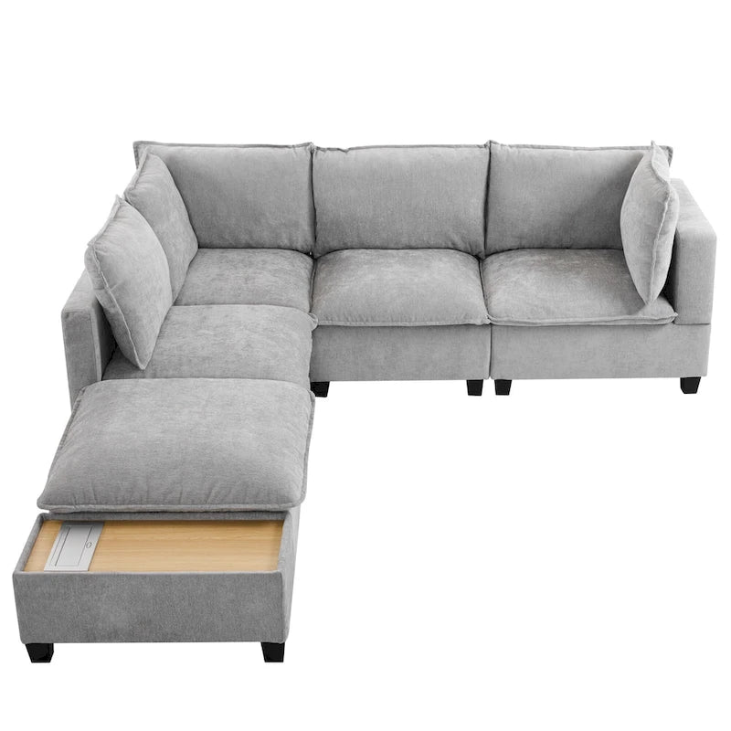 U-shaped Sectional Sofa Modular Sofa Couch with Movable Ottoman Coffee Table and Hidden Charging Devices for Living Room