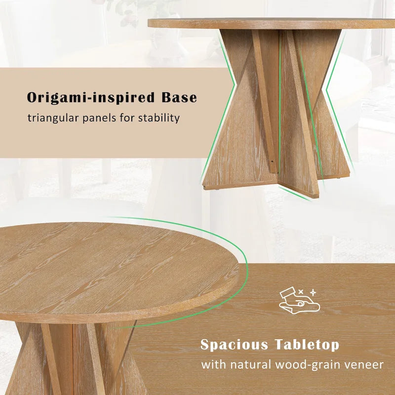 5-Piece Wooden Dining Table Set, Kitchen Table and Chairs Set, Round Table with Cross Base and 4 Upholstered Chairs