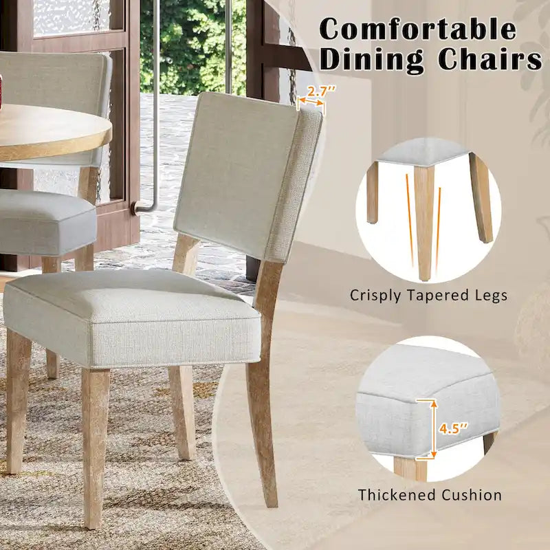 5-Piece Wooden Dining Table Set, Kitchen Table and Chairs Set, Round Table with Cross Base and 4 Upholstered Chairs