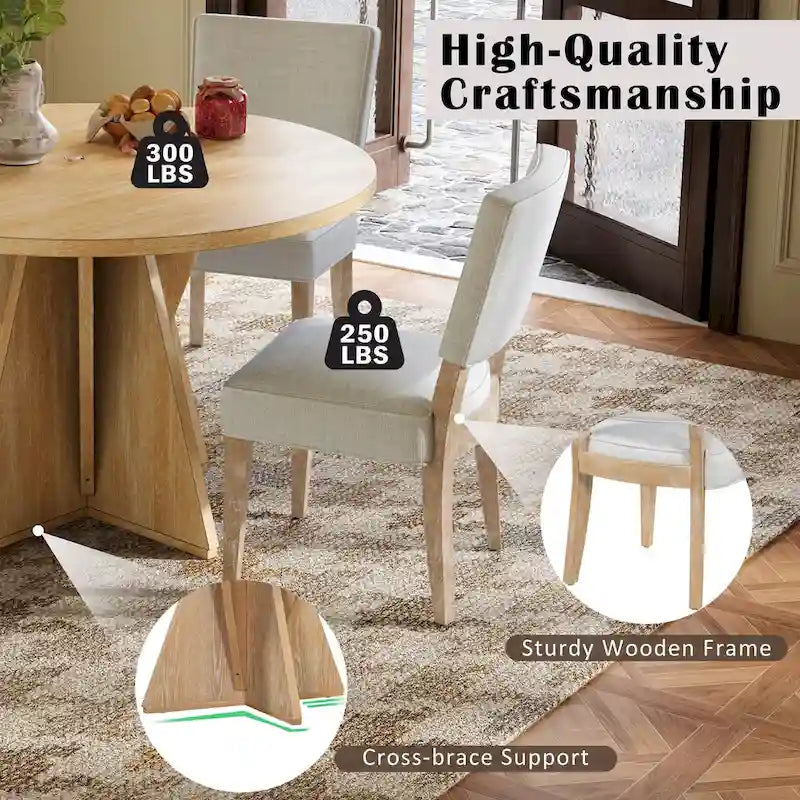 5-Piece Wooden Dining Table Set, Kitchen Table and Chairs Set, Round Table with Cross Base and 4 Upholstered Chairs