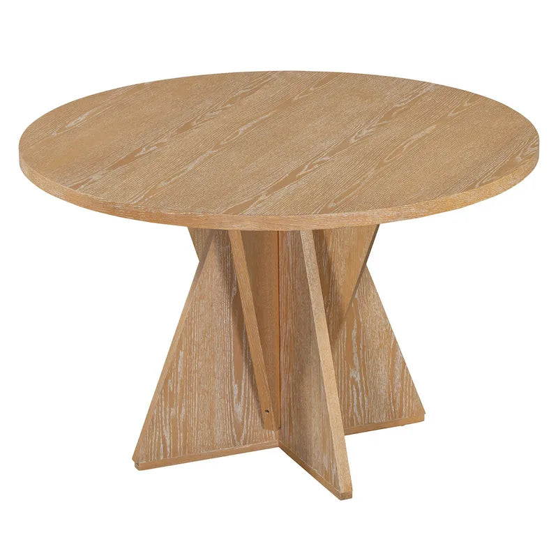 5-Piece Wooden Dining Table Set, Kitchen Table and Chairs Set, Round Table with Cross Base and 4 Upholstered Chairs