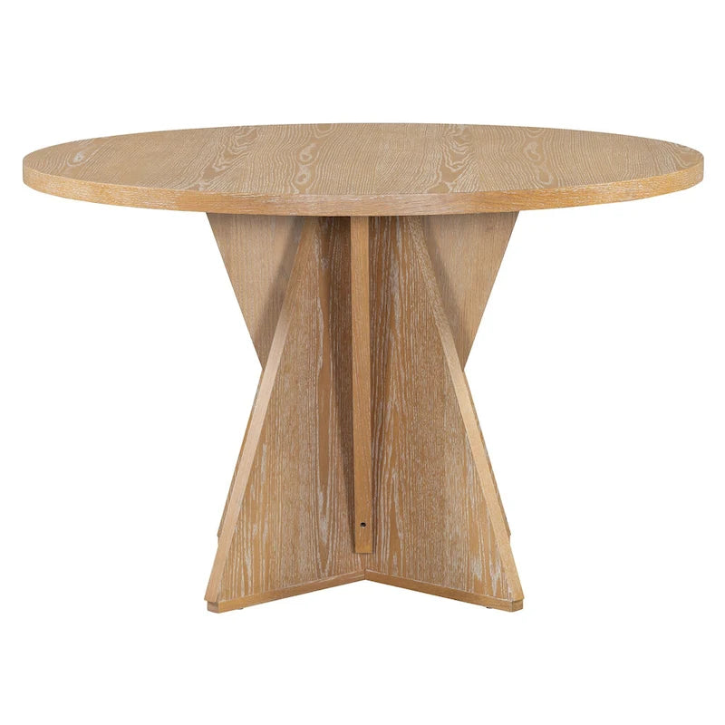 5-Piece Wooden Dining Table Set, Kitchen Table and Chairs Set, Round Table with Cross Base and 4 Upholstered Chairs