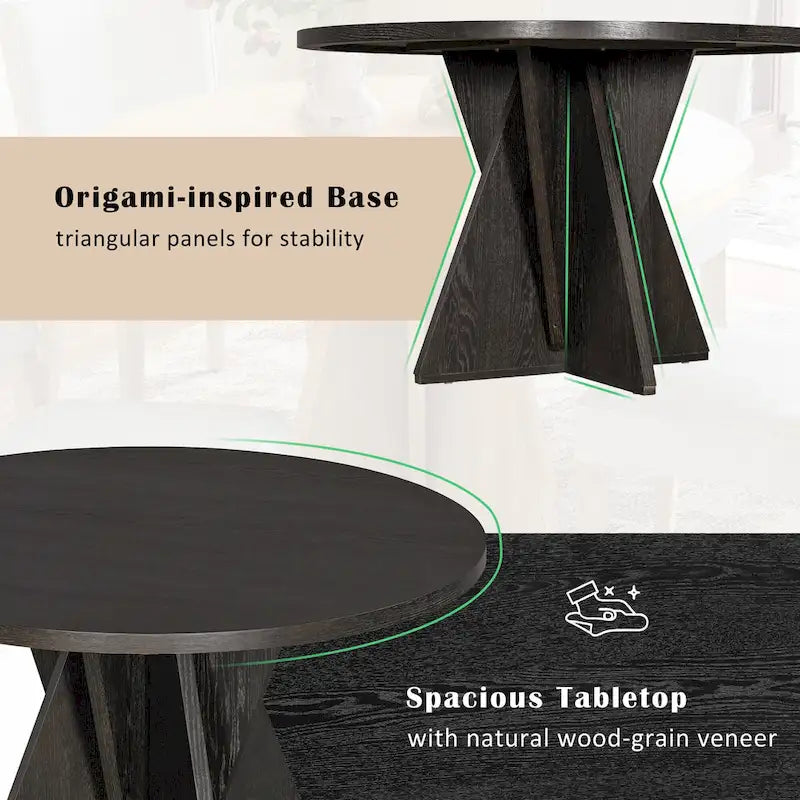 5-Piece Wooden Dining Table Set, Kitchen Table and Chairs Set, Round Table with Cross Base and 4 Upholstered Chairs