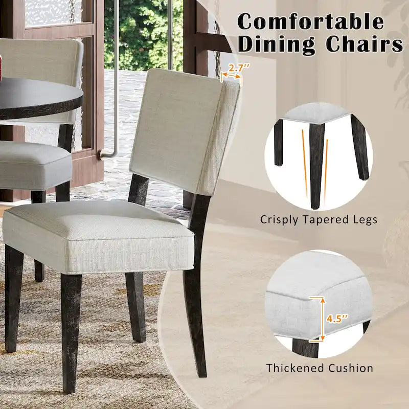5-Piece Wooden Dining Table Set, Kitchen Table and Chairs Set, Round Table with Cross Base and 4 Upholstered Chairs