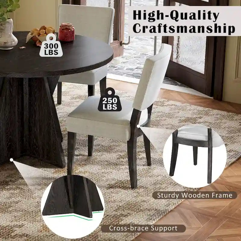 5-Piece Wooden Dining Table Set, Kitchen Table and Chairs Set, Round Table with Cross Base and 4 Upholstered Chairs
