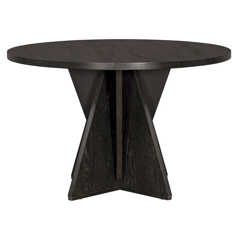 5-Piece Wooden Dining Table Set, Kitchen Table and Chairs Set, Round Table with Cross Base and 4 Upholstered Chairs
