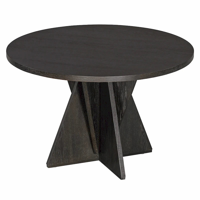 5-Piece Wooden Dining Table Set, Kitchen Table and Chairs Set, Round Table with Cross Base and 4 Upholstered Chairs