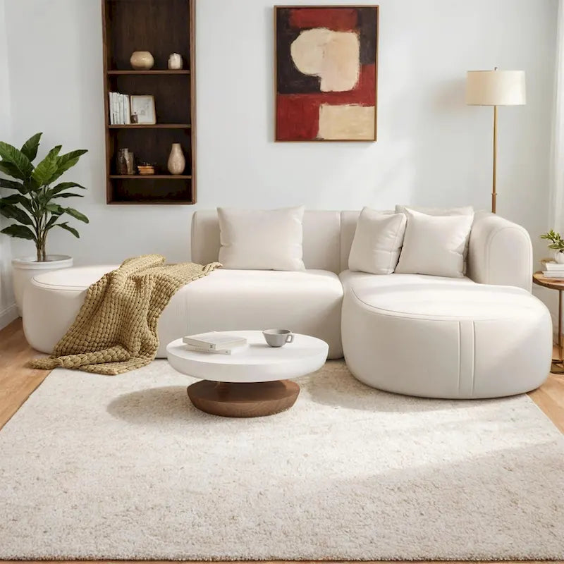 107.5 Polyester Curved Corner Sectional Sofa with Wide Stitching
