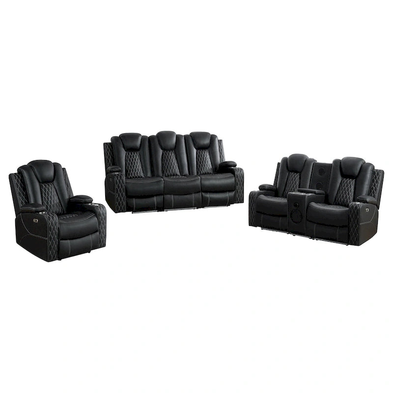 Set divano reclinabile Deluxe stile cinema con reclinazione elettrica, luci LED, ricarica wireless e altoparlante Bluetooth
