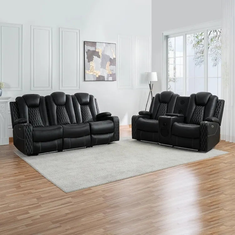 Set divano reclinabile Deluxe stile cinema con reclinazione elettrica, luci LED, ricarica wireless e altoparlante Bluetooth