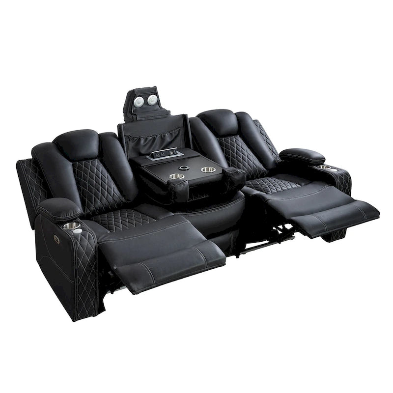 Set divano reclinabile Deluxe stile cinema con reclinazione elettrica, luci LED, ricarica wireless e altoparlante Bluetooth