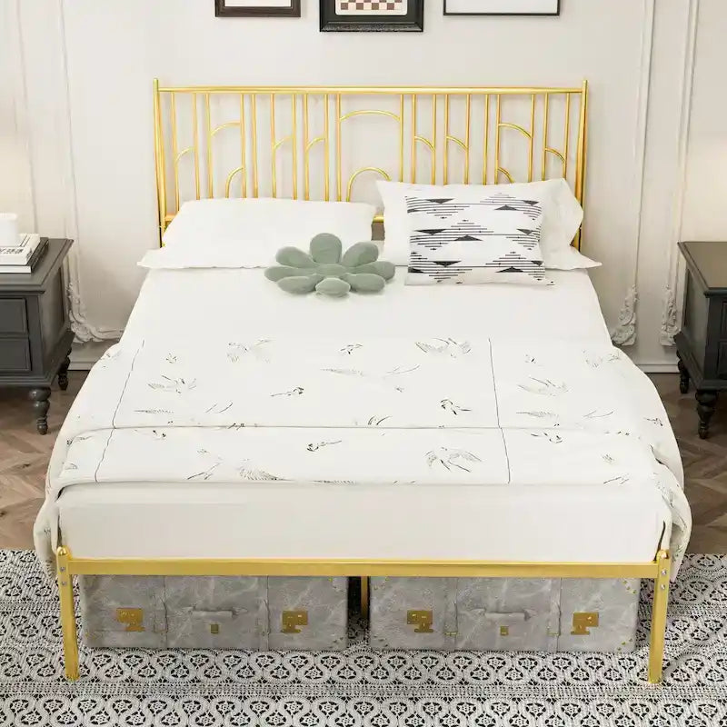Letto matrimoniale Queen con finial decorativi e contenitore sotto il letto, nessuna rete a molle richiesta