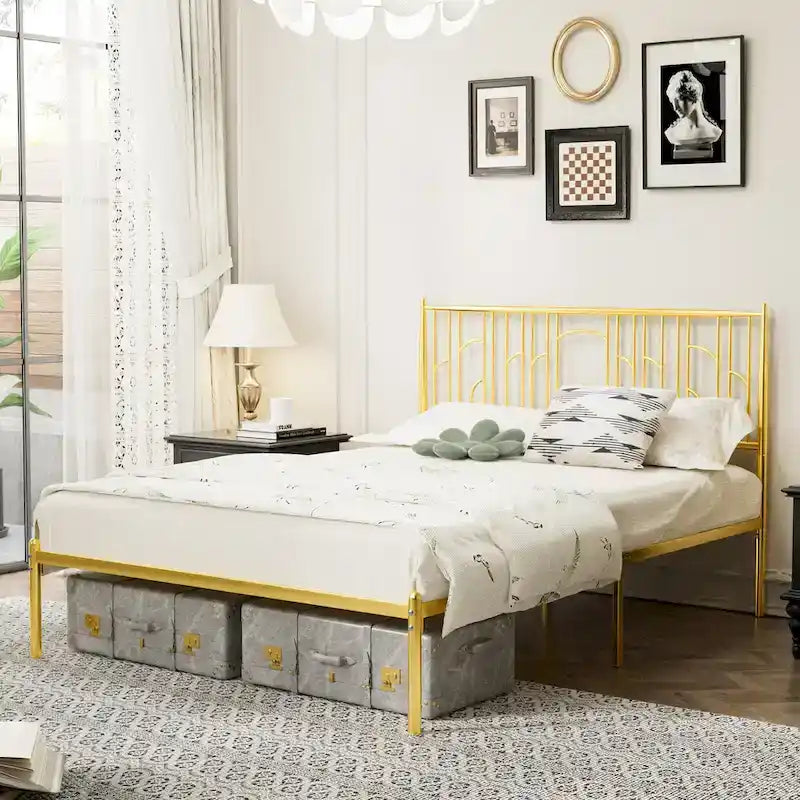Letto matrimoniale Queen con finial decorativi e contenitore sotto il letto, nessuna rete a molle richiesta