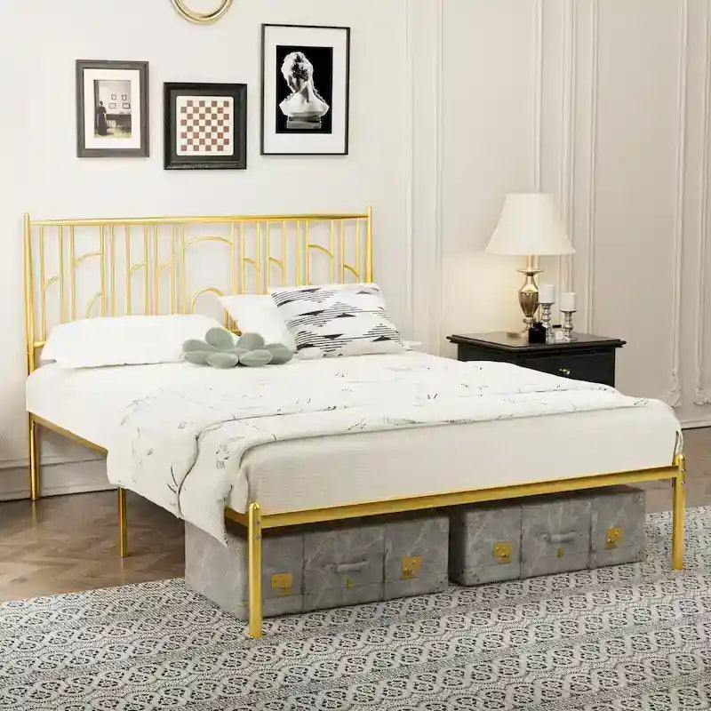 Letto matrimoniale Queen con finial decorativi e contenitore sotto il letto, nessuna rete a molle richiesta