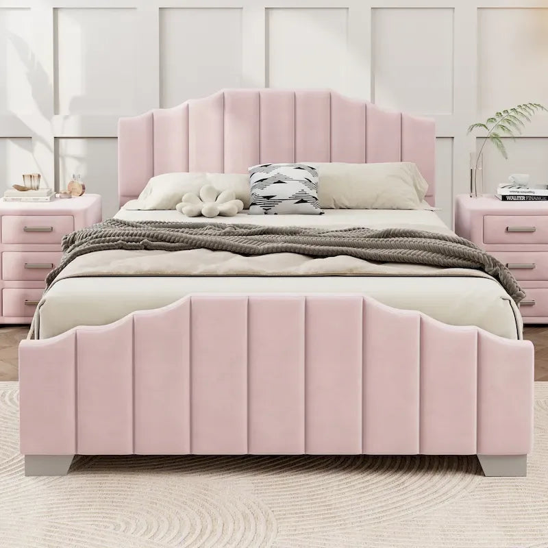 Full Velvet Upholstered Bed with Channel Tufted Headboard