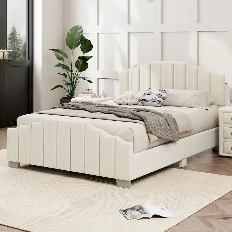 Full Velvet Upholstered Bed with Channel Tufted Headboard