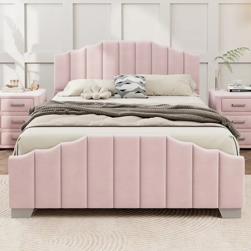 Full Velvet Upholstered Bed with Channel Tufted Headboard