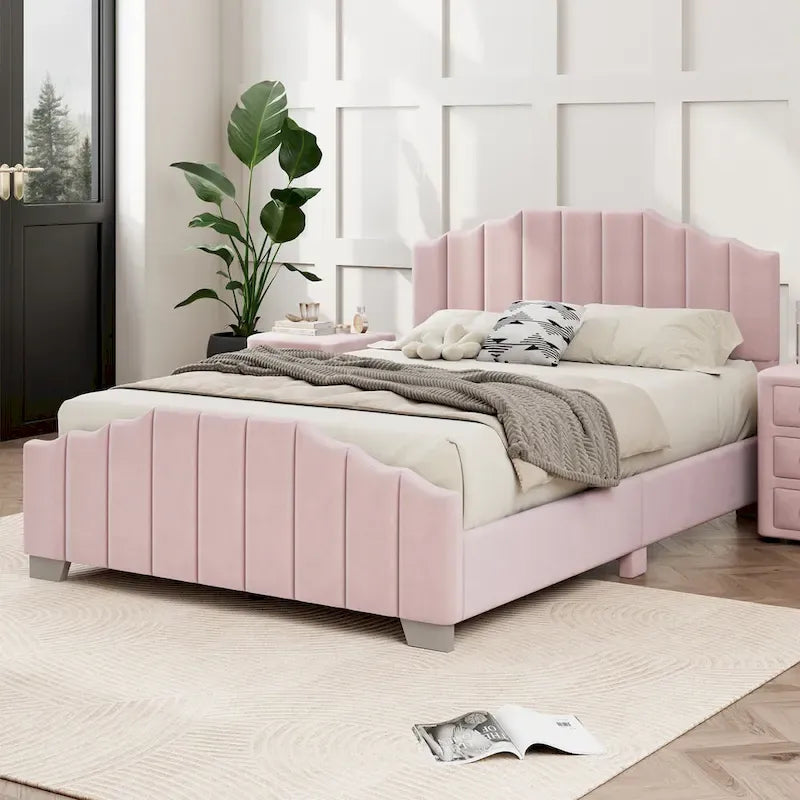 Full Velvet Upholstered Bed with Channel Tufted Headboard