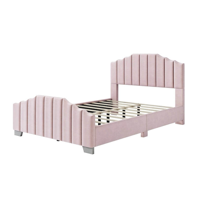 Full Velvet Upholstered Bed with Channel Tufted Headboard