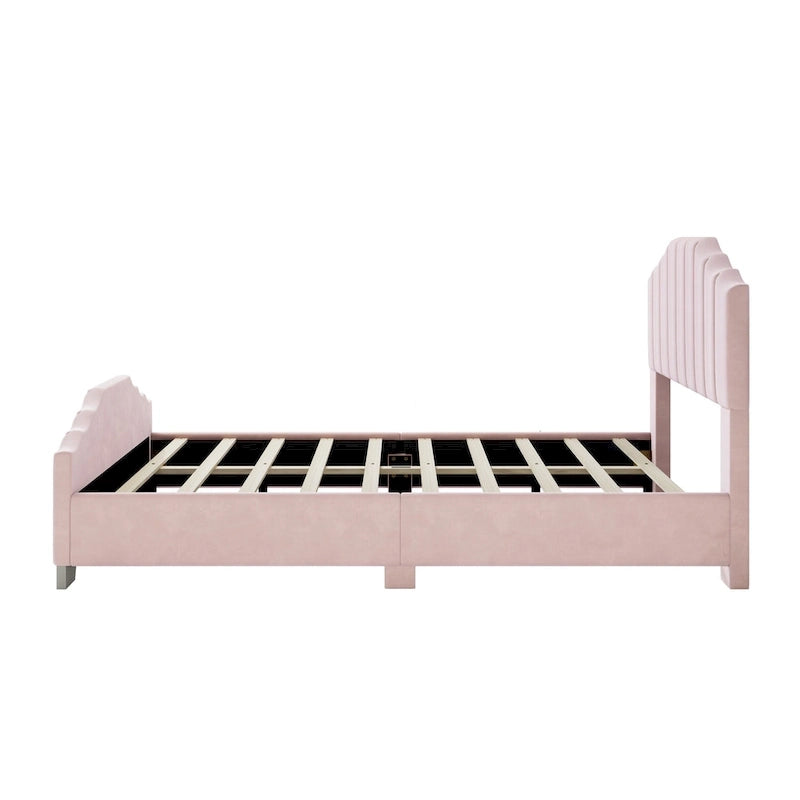 Full Velvet Upholstered Bed with Channel Tufted Headboard