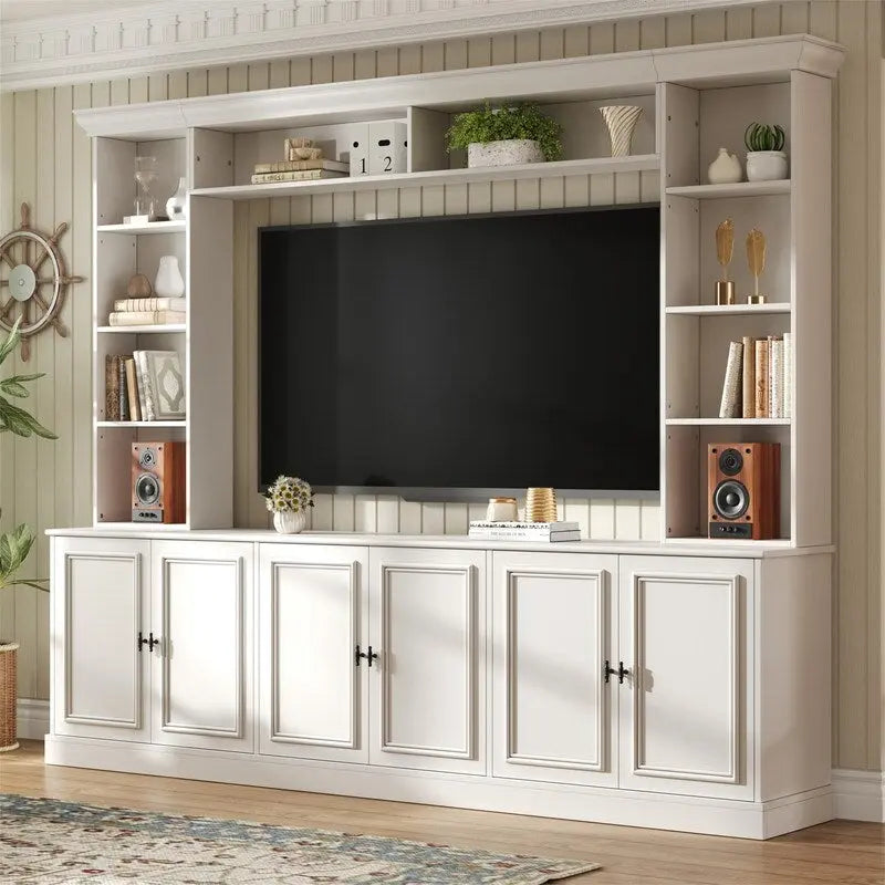 4-Piece Wall Unit Entertainment Center Set with Bookshelf , Versatile TV Stand with Adjustable Shelf, Media Console with Bridge
