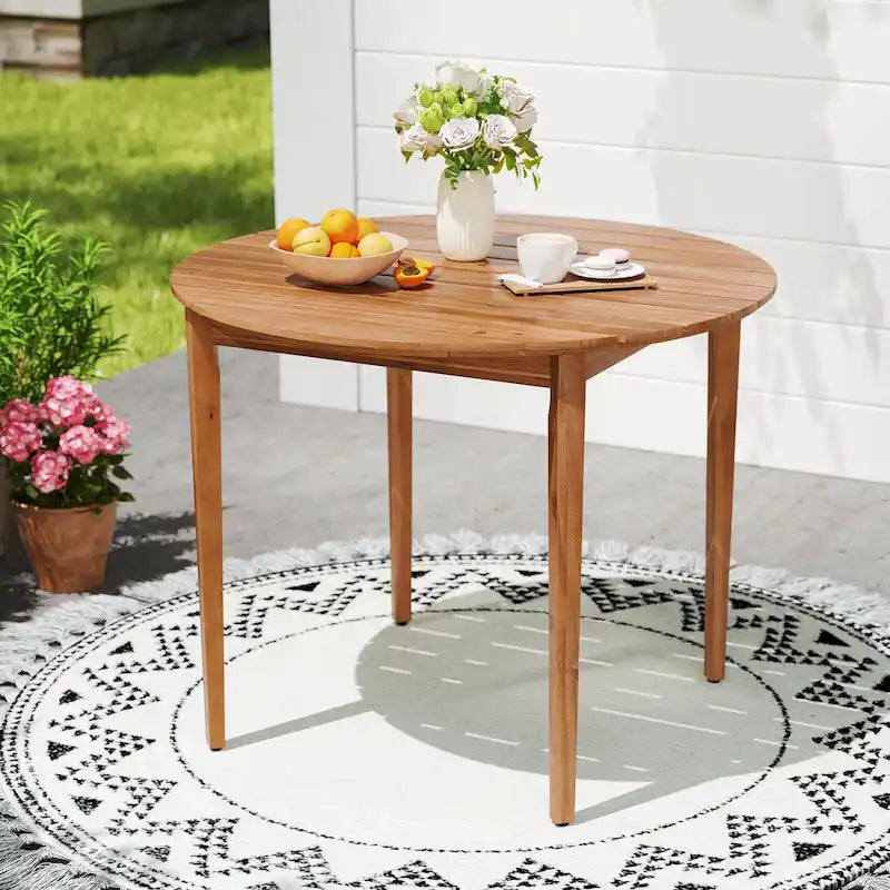 Costway Tavolo da Pranzo Rotondo da Esterno per 4 Persone 91 cm in Legno di Acacia - Vedi Dettagli