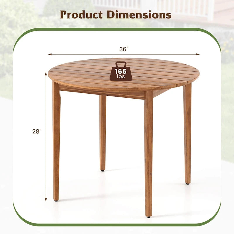 Costway Tavolo da Pranzo Rotondo da Esterno per 4 Persone 91 cm in Legno di Acacia - Vedi Dettagli