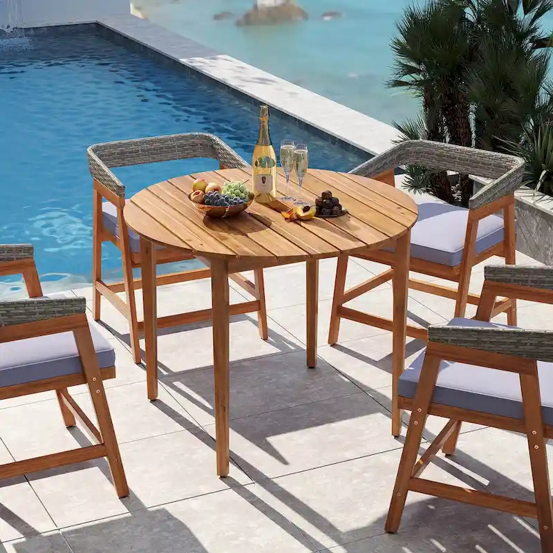 Costway Tavolo da Pranzo Rotondo da Esterno per 4 Persone 91 cm in Legno di Acacia - Vedi Dettagli