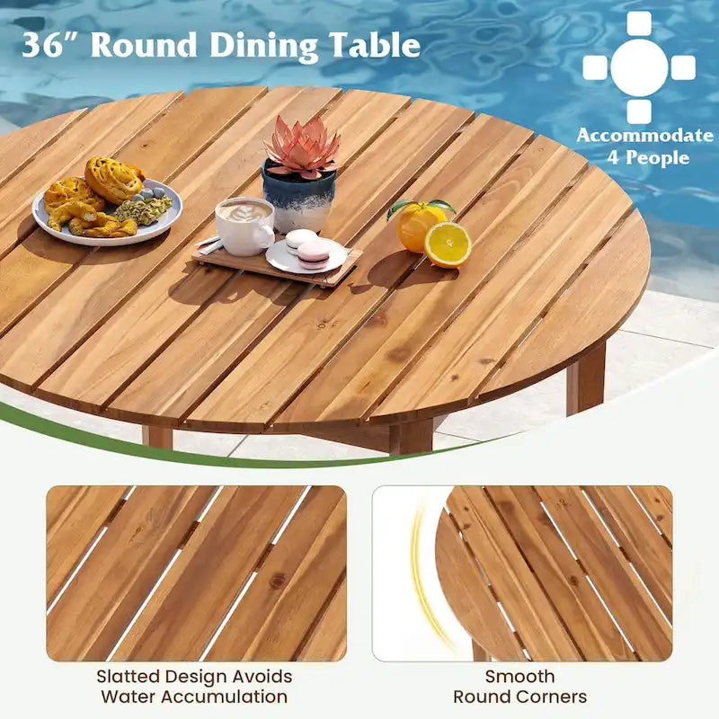 Costway Tavolo da Pranzo Rotondo da Esterno per 4 Persone 91 cm in Legno di Acacia - Vedi Dettagli