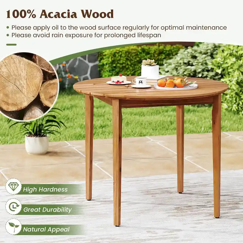 Costway Tavolo da Pranzo Rotondo da Esterno per 4 Persone 91 cm in Legno di Acacia - Vedi Dettagli