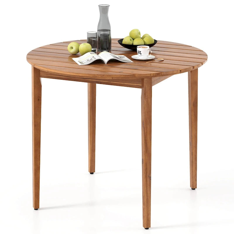 Costway Tavolo da Pranzo Rotondo da Esterno per 4 Persone 91 cm in Legno di Acacia - Vedi Dettagli