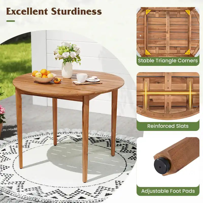Costway Tavolo da Pranzo Rotondo da Esterno per 4 Persone 91 cm in Legno di Acacia - Vedi Dettagli